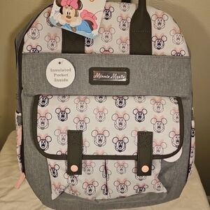 Disney Baby Gray Pink Brown Minnie Mouse Diaper Bag Backpack 14 Pockets NWT